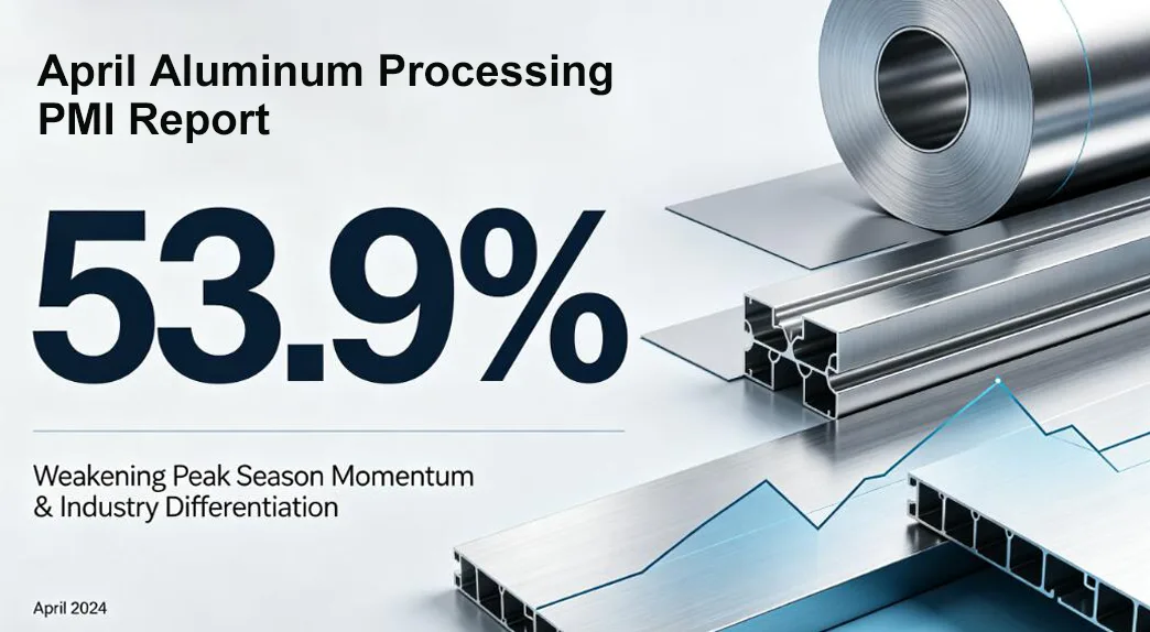 I april sjönk inköpschefsindex (PMI) för aluminiumbearbetningsindustrin till 53,9 %.